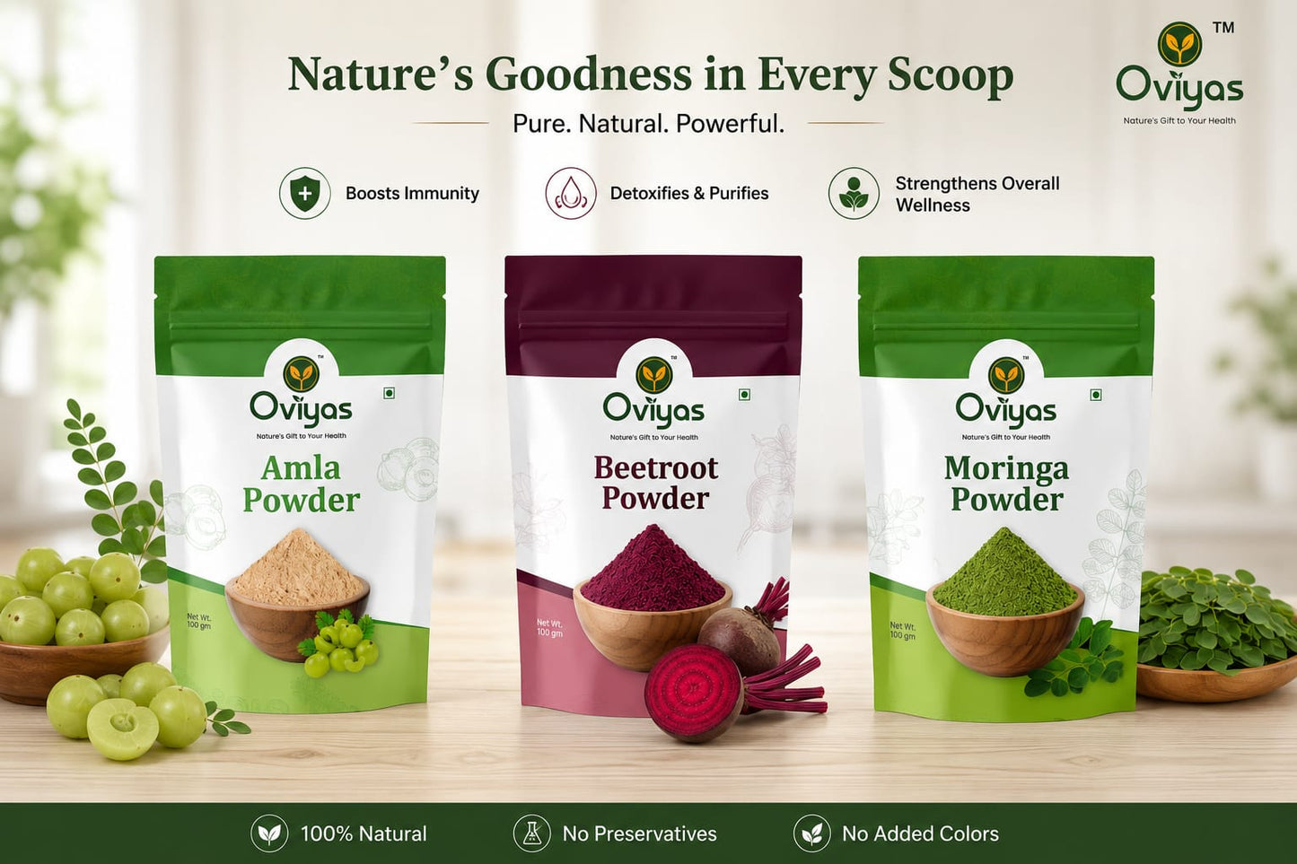 Super combo for total HEALTH Skin, Hair and Inner Health -Beetroot,Amla and Moringa Powder 200GM EACH packets.