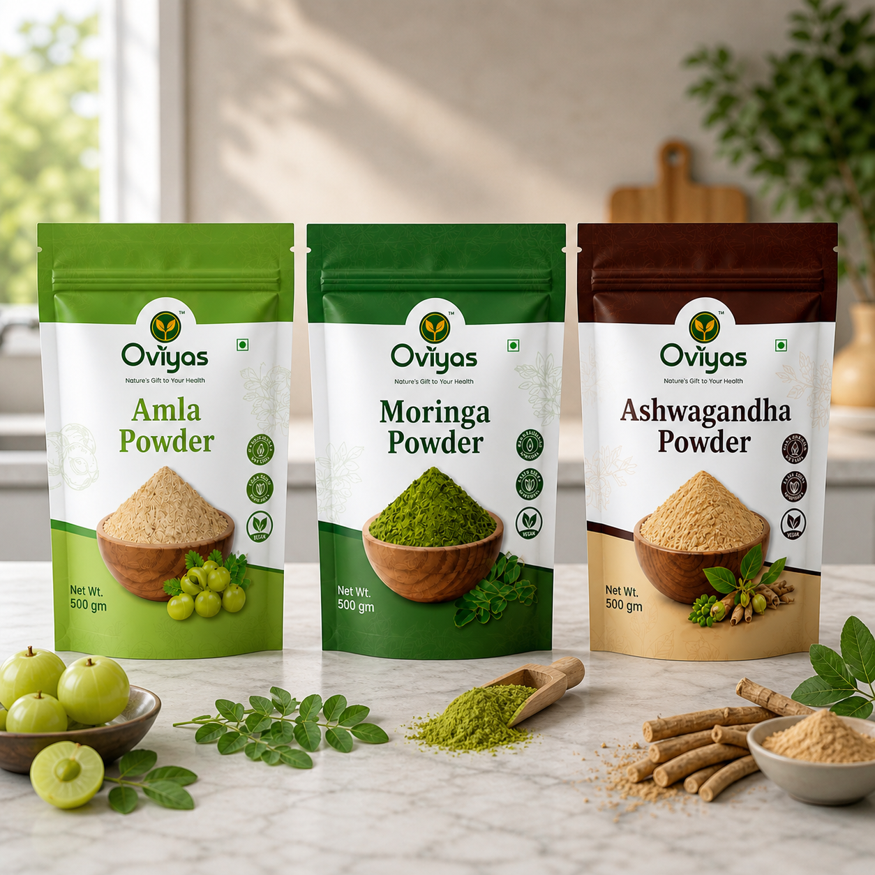 Superfood Combo Pack of AMLA , MORINGA and ASHWAGANDHA POWDER FOR HAIR, SKIN AND INNERHEALTH